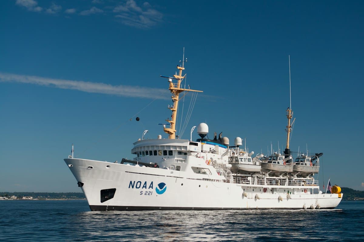 Research vessel at sea — the kind of expeditionary platform Five Oceans envisions for fieldwork.